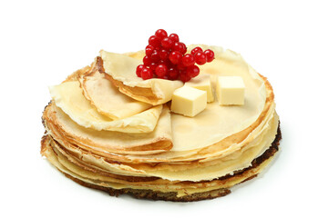 Crepes with cranberry and butter isolated on white background