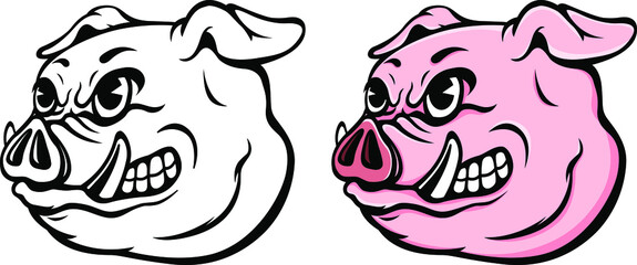 Pig head mascot. Angry swine logo. Hog vector illustration