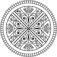 Indian Traditional and Cultural Rangoli, Alpona, Kolam, or Paisley vector line art. Bengal art India. for textile printing, logo, wallpaper