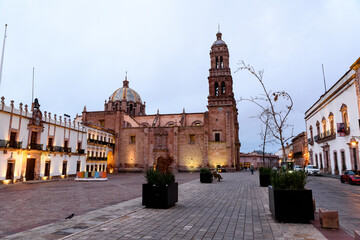 Catedral Basílica de Zacatecas. View from Plaza de Armas in the early morning - obrazy, fototapety, plakaty