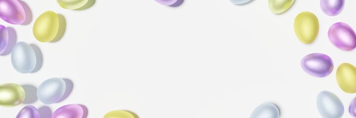 3d render of pastel colored Easter eggs frame banner on a white background