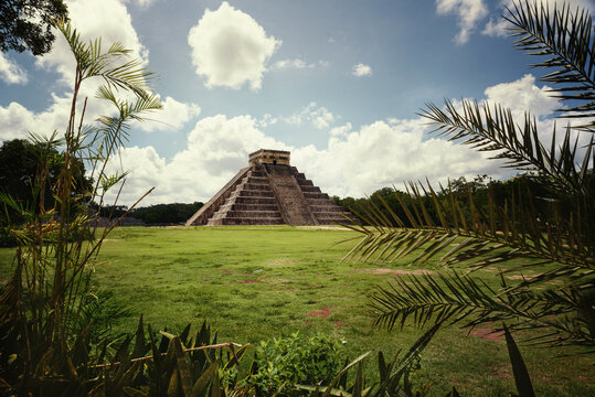 The view of Temple of Kukulc&aacute;n at Chichen Itza in Yucatan, Mexico from the forest
