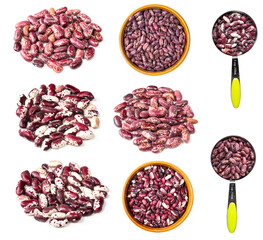 set of various red speckled beans cutout on white
