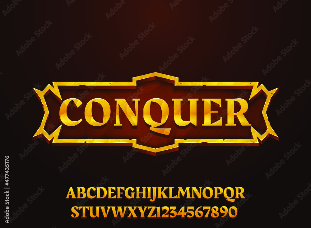 Fototapete fantasy golden conquer medieval rpg game logo text effect with frame border