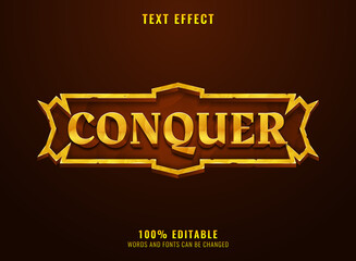 fantasy golden conquer medieval rpg game logo text effect with frame border © didik