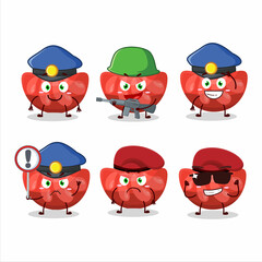 A dedicated Police officer of red orange gummy candy mascot design style