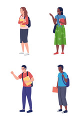 Bullies and victims semi flat color vector characters set. Full body people on white. School bullying isolated modern cartoon style illustrations collection for graphic design and animation