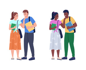 Happy highschool couples semi flat color vector characters set. Full body people on white. Relationship goal isolated modern cartoon style illustrations collection for graphic design and animation