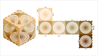 Mandala detailed box. Ethnic decorative elements. box laser cut template. Jewellery box digital template vector laser files. Laser pattern vector files for laser cut. Gift box template.