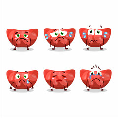red orange gummy candy cartoon character with sad expression
