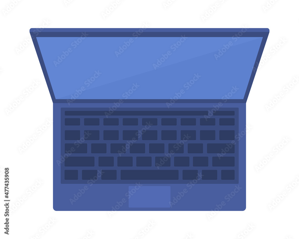 Poster laptop semi flat color vector object. portable computer. electronics and tech. realistic item on whi