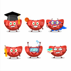 School student of red orange gummy candy cartoon character with various expressions