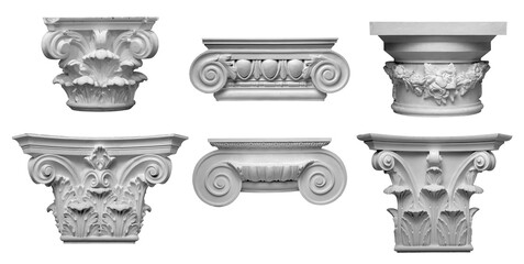 Columns, decoration item made of white plaster