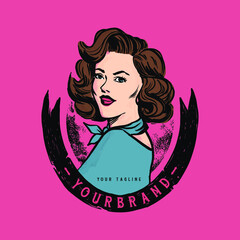 Vintage emblem woman logo for art or restaurant company