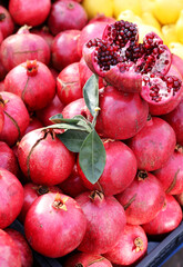 organic and fresh pomegranates at the market