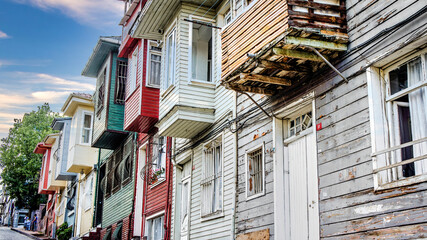 Istanbul-Turkey - June 2012: Colorful houses of Fener Balat, traditional Jewish quarter in the Fatih district of Istanbul. It is located on the European side of Istanbul by Golden Horn.