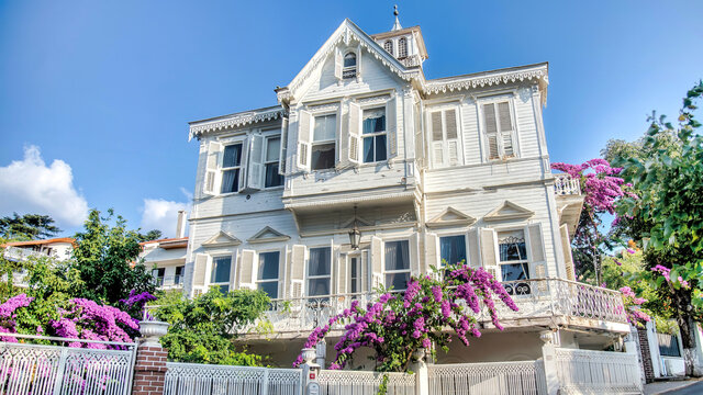 Istanbul, Turkey - August 2013: Traditional old house of Princes' Islands. Princes' Islands, officially just Adalar is an archipelago off the coast of Istanbul, Turkey, in the Sea of Marmara.