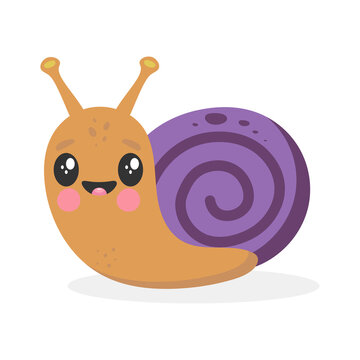 Cute little snail in cartoon style. Kids vector illustration. For kids stuff, card, posters, banners, children books, printing on the pack, printing on clothes, wallpaper, textile or dishes.
