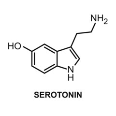 Vector skeletal formula illustration of serotonin symbol isolated on white