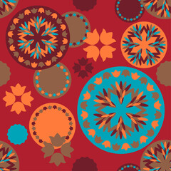 Mexican ornament with decorative flowers. Seamless pattern. Ethnic boho ornament. Vector illustration for web design or print. - 477440542