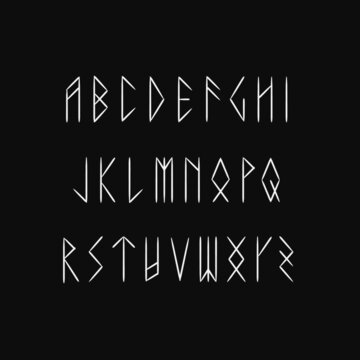 Runic style alphabet letters set. Vector collection of northmen vikings warrior font isolated