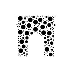 A large arch symbol in the center made in pointillism style. The center symbol is filled with black circles of various sizes. Vector illustration on white background