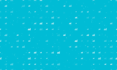 Seamless background pattern of evenly spaced white chart line symbols of different sizes and opacity. Vector illustration on cyan background with stars