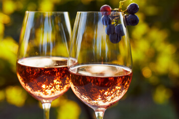 Two glasses full of rosé wine up close