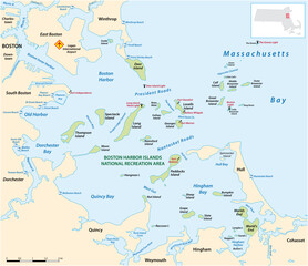 Boston Harbor Islands National Recreation Area map, Massachusetts, USA