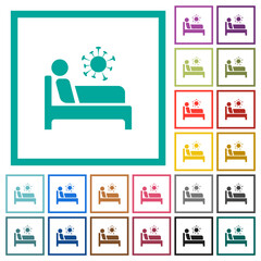 Covid ward flat color icons with quadrant frames