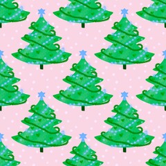 Doodle green cute Christmas tree for fabrics and gifts