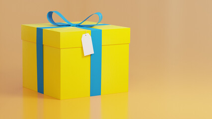 present gift mockup blue and yellow with tag copy space 3D render box