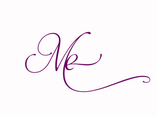 ME monogram logo.Calligraphic signature icon.Decorative letter m and letter e.Lettering sign isolated on light fund.Wedding, fashion, beauty alphabet initials.Elegant, luxury handwritten style.