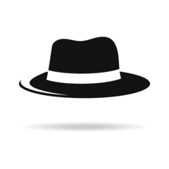 Men's hat icon, black men's hat icon on a white background with a shadow. Cartoon, vector illustration.