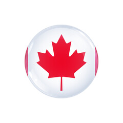 Canada flag icon round badge or button. Glossy sphere vector illustration.	