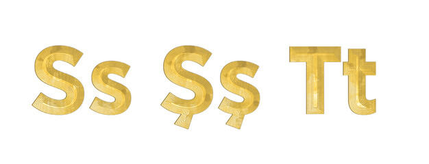 Vector golden 3D alphabet.	