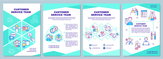 Customer service team brochure template. Satisfied clients. Booklet print design with linear icons. Vector layouts for presentation, annual reports, ads. Arial-Black, Myriad Pro-Regular fonts used