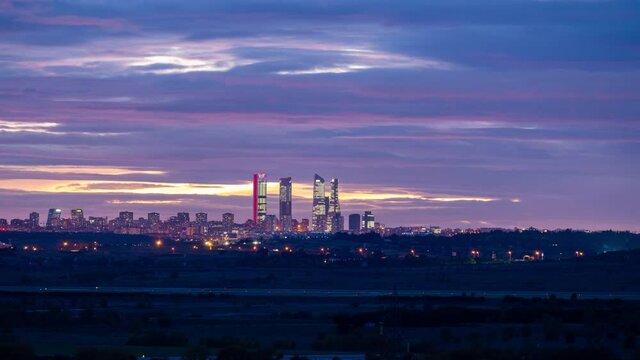 Madrid Skyline and airport Timelapse at night
