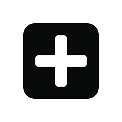Medical cross icon. Plus sign. Rectangular frame. App button. Flat design. Line art. Vector illustration. Stock image. EPS 10.