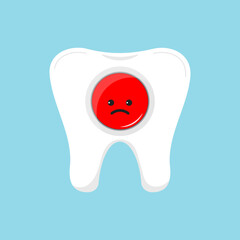 Tooth with negative red feedback rate icon. Dental infograghic rating mood sign for customer opinion. Flat teeth clip art vector illustration.