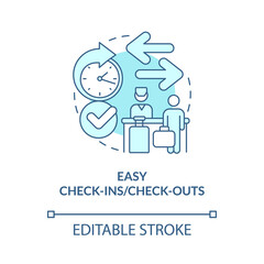 Easy check-ins and check-outs turquoise concept icon. Property management abstract idea thin line illustration. Isolated outline drawing. Editable stroke. Roboto-Medium, Myriad Pro-Bold fonts used
