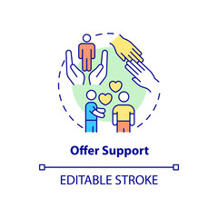 Offer support concept icon. Therapeutic activity abstract idea thin line illustration. Being emotional supportive. Isolated outline drawing. Editable stroke. Roboto-Medium, Myriad Pro-Bold fonts used