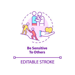Be sensitive to others concept icon. Offer emotional support abstract idea thin line illustration. Support group. Isolated outline drawing. Editable stroke. Roboto-Medium, Myriad Pro-Bold fonts used