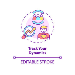 Track your dynamics concept icon. Effective support group visit abstract idea thin line illustration. Isolated outline drawing. Editable stroke. Roboto-Medium, Myriad Pro-Bold fonts used