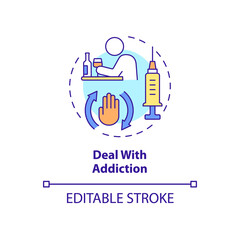 Deal with addiction concept icon. Support group for drug and alcohol addict abstract idea thin line illustration. Isolated outline drawing. Editable stroke. Roboto-Medium, Myriad Pro-Bold fonts used