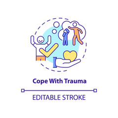 Cope with trauma concept icon. Help with mental health issue abstract idea thin line illustration. PTSD treatment. Isolated outline drawing. Editable stroke. Roboto-Medium, Myriad Pro-Bold fonts used