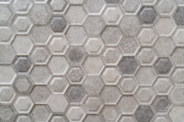 Concrete hexagonal paver blocks. Abstract seamless pattern, gray ceramic tiles floor. Design