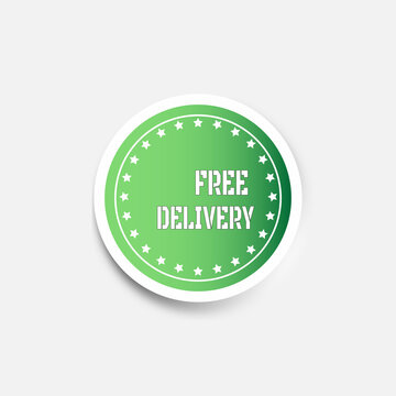 Flat green "FREE DELIVERY" sticker in retro style on white background