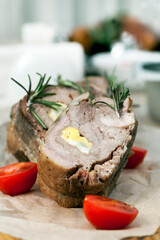 baked pork pork with eggs inside meat