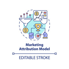 Marketing attribution model concept icon. Campaign results analytics abstract idea thin line illustration. Isolated outline drawing. Editable stroke. Roboto-Medium, Myriad Pro-Bold fonts used